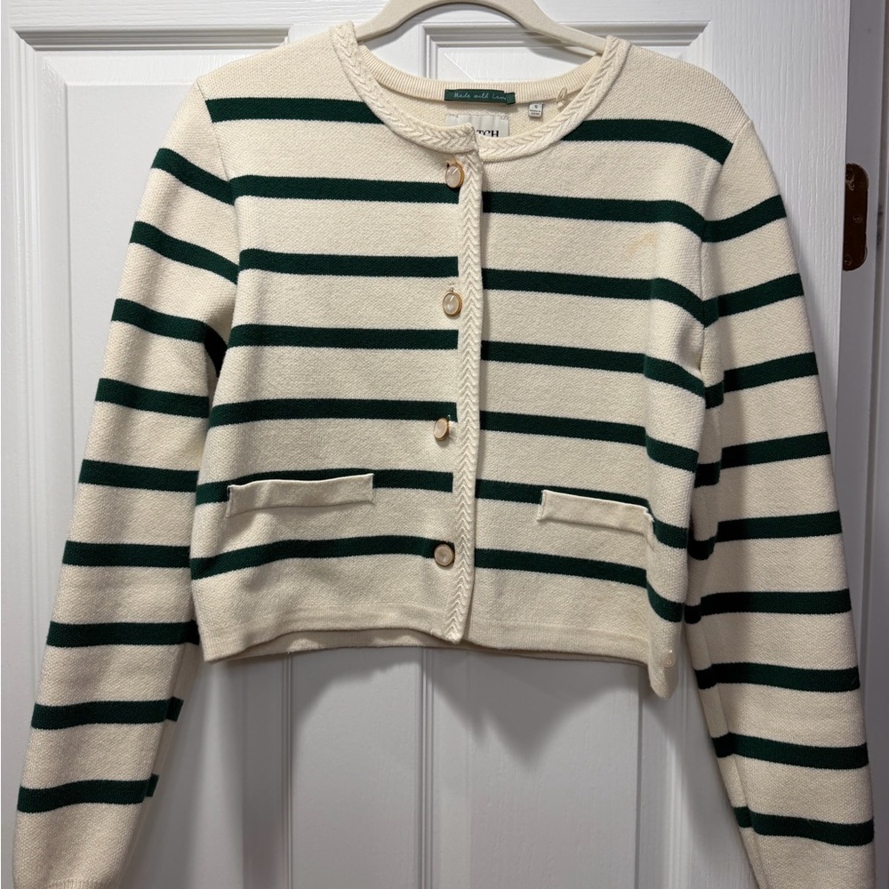 Striped Cream and Green Women's Cardigan